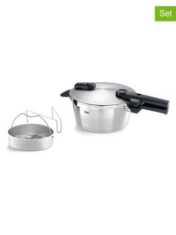 Fissler 3tlg. Set: Edelstahl-Schnellkochtopf "Vitaquick® Premium" in Silber