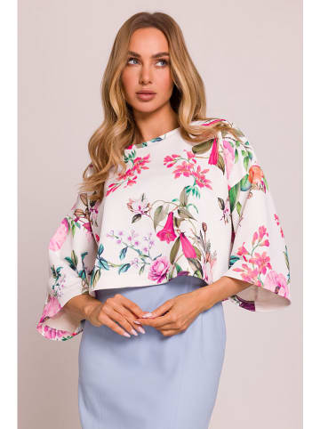 made of emotion Bluzka w kolorze biało-jasnoróżowo-zielonym