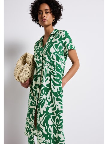 Street One Leinen-Kleid in Grün/ Weiß