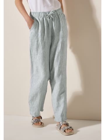Cecil Leinen-Hose in Mint/ Weiß