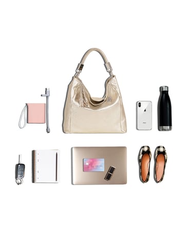 Anna Morellini Leder-Schultertasche "Alessandra" in Gold - (B)38 x (H)36 x (T)14 cm