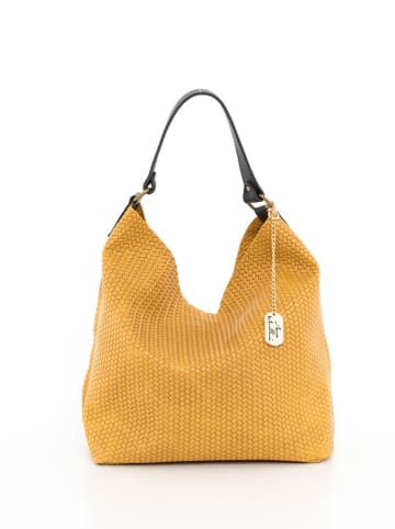 Anna Morellini Leder-Schultertasche "Sebastiana" in Senf - (B)38 x (H)36 x (T)14 cm