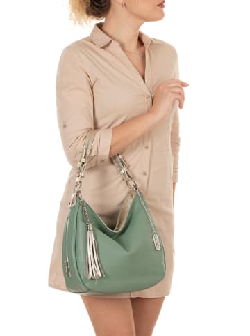 Anna Morellini Skórzana torebka "Fiorella" w kolorze miętowym - 30 x 27 x 9 cm