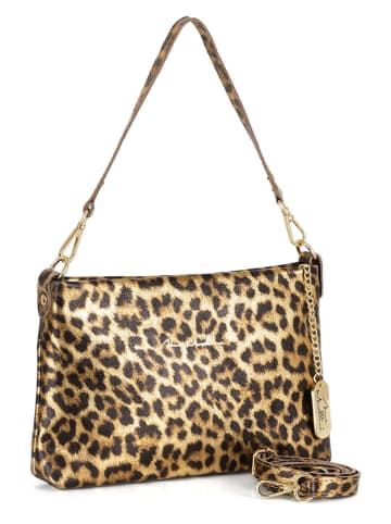 Anna Morellini Leren handtas "Delfina" beige/zwart - (B)25 x (H)16 x (D)4 cm