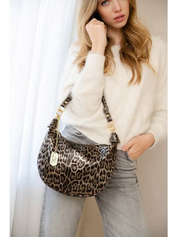 Anna Morellini Leder-Schultertasche "Crocifissa" in Beige/ Schwarz - (B)29 x (H)23 x (T)10 cm