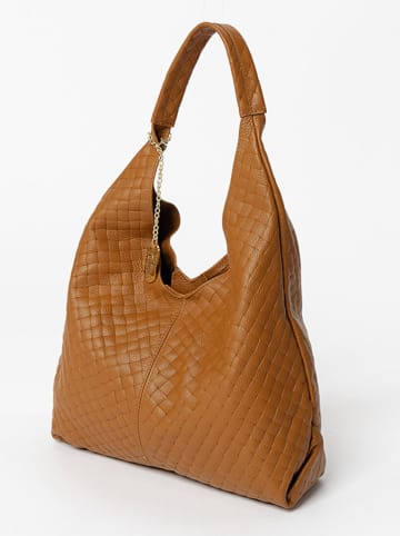 Anna Morellini Leren schoudertas "Nicolina" lichtbruin - (B)41 x (H)42 x (D)11 cm