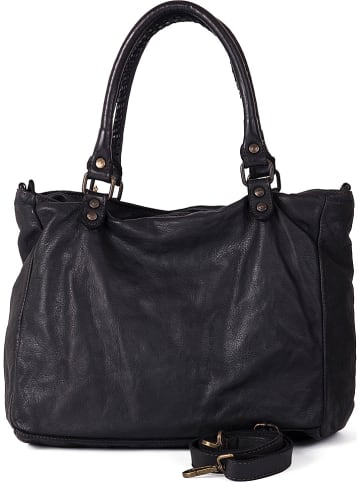 Mia Tomazzi Leder-Schultertasche "Comasina" in Schwarz - (B)35 x (H)30 x (T)9 cm
