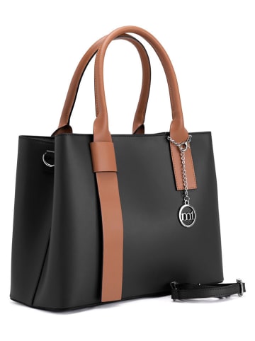 Mia Tomazzi Leder-Henkeltasche "Argonne" in Schwarz/ Hellbraun - (B)33 x (H)25 x (T)14 cm