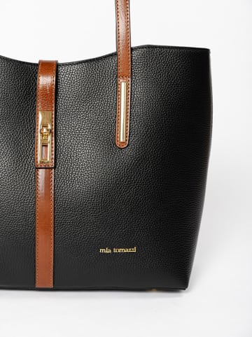 Mia Tomazzi Leren schoudertas "Gaffurio" zwart - (B)35 x (H)28 x (D)14 cm