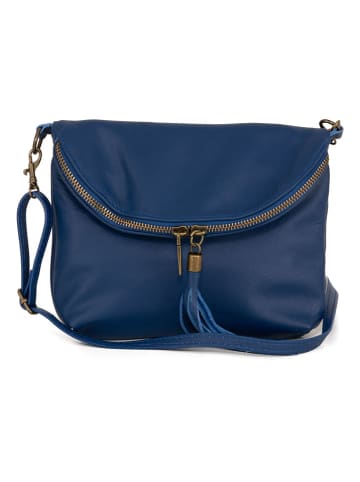 Lucca Baldi Leren schoudertas "Cetona" donkerblauw - (B)24 x (H)18 x (D)4 cm