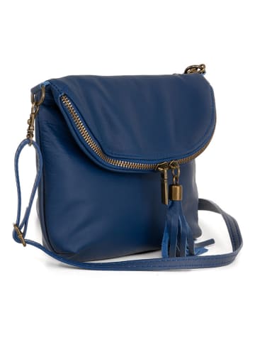 Lucca Baldi Leren schoudertas "Cetona" donkerblauw - (B)24 x (H)18 x (D)4 cm