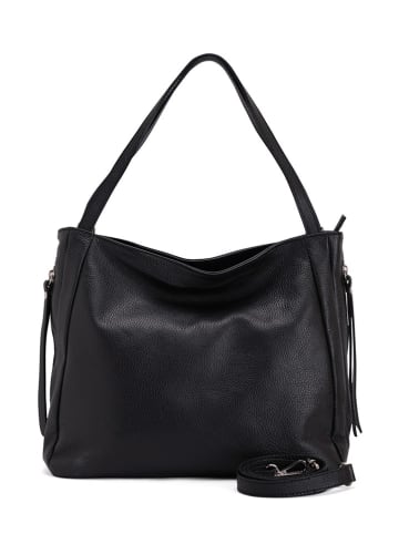 Lucca Baldi Leder-Schultertasche "Fiesole" in Schwarz - (B)34 x (H)29 x (T)15 cm