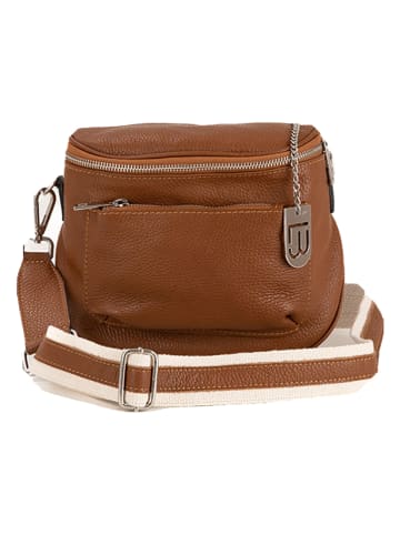 Lucca Baldi Leder-Umhängetasche "Favara" in Cognac - (B)24 x (H)19 x (T)7 cm