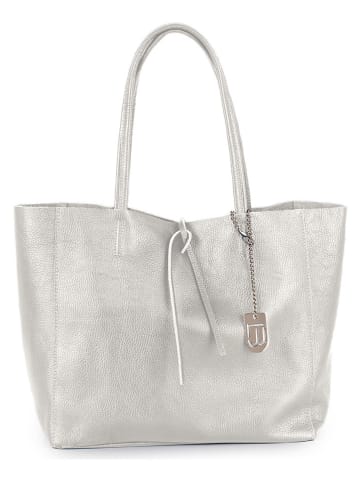 Lucca Baldi Leren schoudertas "Spoleto" zilverkleurig - (B)34 x (H)28 x (D)14 cm