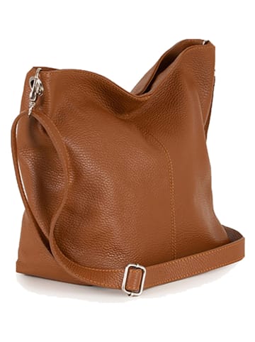 Lucca Baldi Leren schoudertas "Trapani" camel - (B)33 x (H)25 x (D)14 cm