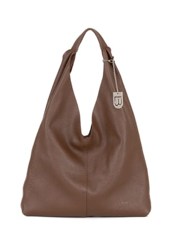 Lucca Baldi Leder-Schultertasche "Catanzaro" in Dunkelbraun - (B)45 x (H)36 x (T)5 cm