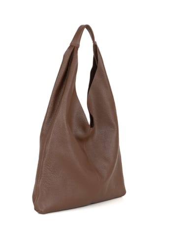 Lucca Baldi Leder-Schultertasche "Catanzaro" in Dunkelbraun - (B)45 x (H)36 x (T)5 cm