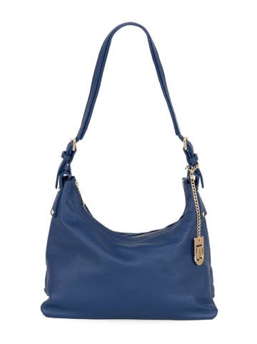 Lucca Baldi Leren schoudertas "Dollaro" blauw - (B)32 x (H)20 x (D)13 cm