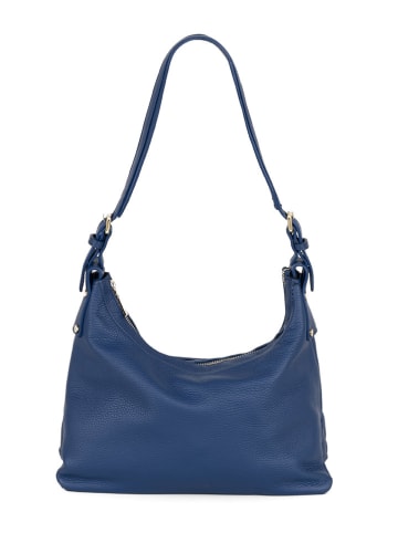 Lucca Baldi Leren schoudertas "Dollaro" blauw - (B)32 x (H)20 x (D)13 cm