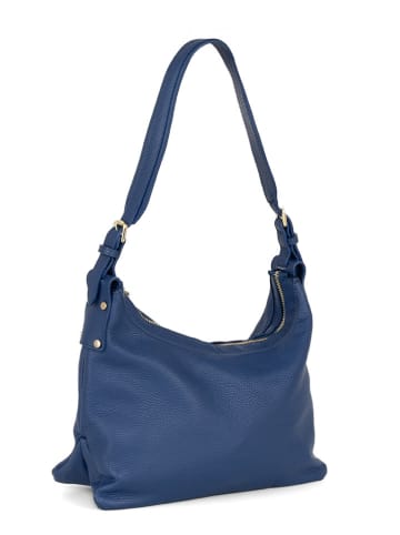 Lucca Baldi Leren schoudertas "Dollaro" blauw - (B)32 x (H)20 x (D)13 cm