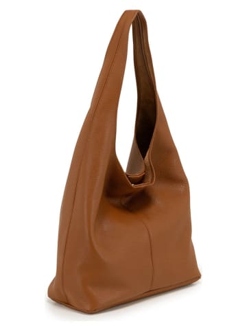 Lucca Baldi Leren schoudertas "Tarquinia" lichtbruin - (B)32 x (H)32 x (D)16 cm