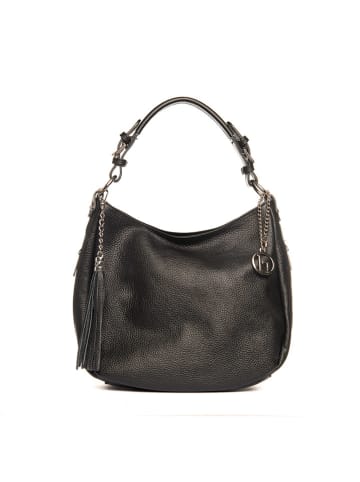 Lia Biassoni Leder-Schultertasche "Monate" in Schwarz - (B)36 x (H)26 x (T)10 cm