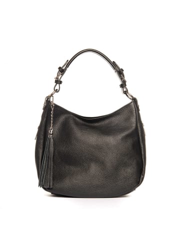 Lia Biassoni Leder-Schultertasche "Monate" in Schwarz - (B)36 x (H)26 x (T)10 cm