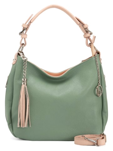 Lia Biassoni Leder-Schultertasche "Garga" in Grün - (B)36 x (H)26 x (T)10 cm