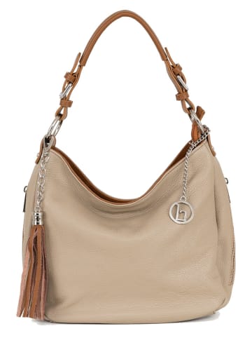 Lia Biassoni Leder-Schultertasche "Garga" in Beige/ Hellbraun - (B)36 x (H)26 x (T)10 cm