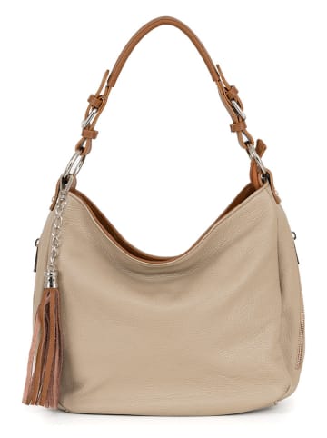 Lia Biassoni Leder-Schultertasche "Garga" in Beige/ Hellbraun - (B)36 x (H)26 x (T)10 cm