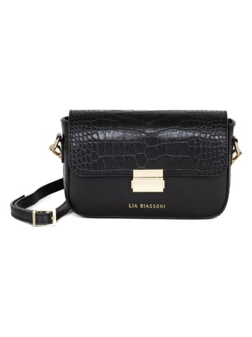 Lia Biassoni Leder-Umhängetasche "Ruga" in Schwarz - (B)21 x (H)14 x (T)5 cm
