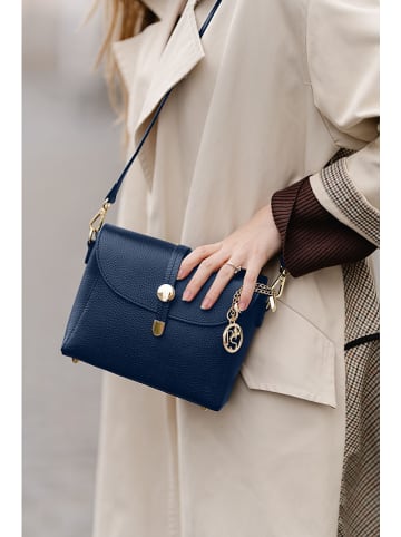 Pia Sassi Leder-Umhängetasche "La Marmora" in Dunkelblau - (B)25 x (H)19 x (T)8 cm