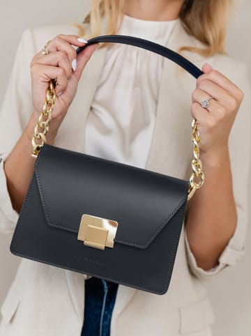 Lia Biassoni Leder-Schultertasche "Roglio" in Schwarz - (B)23 x (H)17 x (T)11 cm