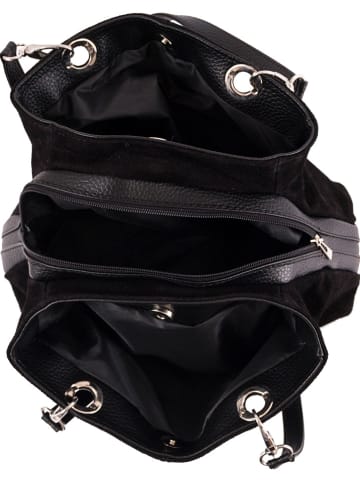 Lia Biassoni Leder-Schultertasche "Alvo" in Schwarz - (B)32 x (H)20 x (T)14 cm