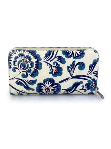 Mila Blu Leder-Geldbörse "Rovere" in Creme/ Blau - (B)20 x (H)11 x (T)2