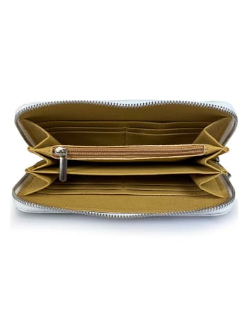 Mila Blu Skórzany portfel "Rovere" w kolorze biało-zielonym - 20 x 11 x 2 cm