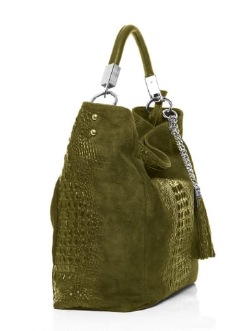 Anna Morellini Leren schoudertas "Alessandra" groen - (B)38 x (H)36 x (D)14 cm