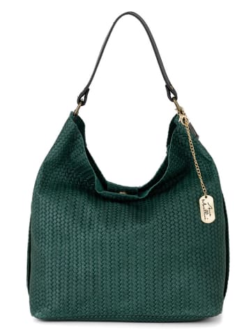 Anna Morellini Leder-Schultertasche "Sebastiana" in Grün - (B)38 x (H)36 x (T)14 cm