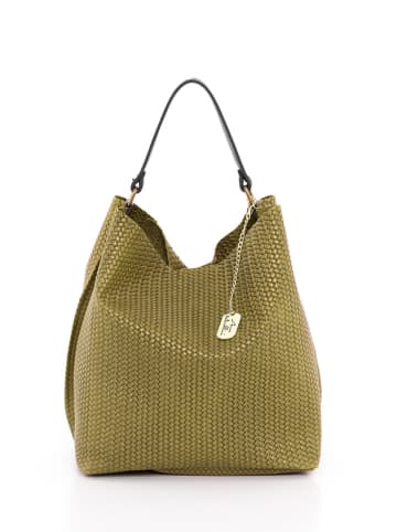 Anna Morellini Leder-Schultertasche "Sebastiana" in Olive - (B)38 x (H)36 x (T)14 cm