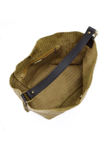 Anna Morellini Leder-Schultertasche "Sebastiana" in Olive - (B)38 x (H)36 x (T)14 cm