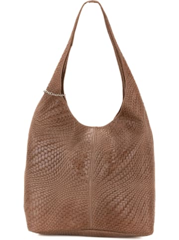 Anna Morellini Leder-Schultertasche "Palladia" in Hellbraun - (B)38 x (H)30 x (T)2 cm