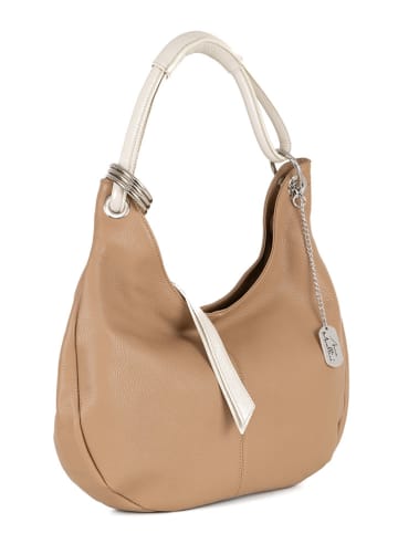 Anna Morellini Leren schoudertas "Alba" beige - (B)38 x (H)34 x (D)10 cm
