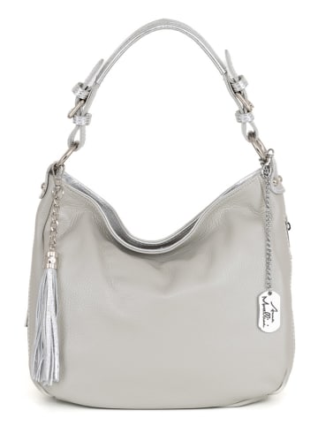 Anna Morellini Leder-Schultertasche "Fiorella" in Grau - (B)30 x (H)27 x (T)9 cm