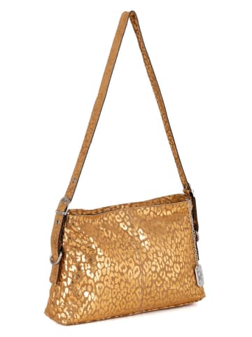 Anna Morellini Leren schoudertas "Teodora" camel/goudkleurig - (B)25 x (H)16 x (D)4 cm