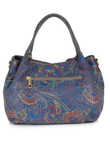 Mia Tomazzi Skórzana torebka "Gonfalone" w kolorze niebieskim - 24 x 21 x 13 cm