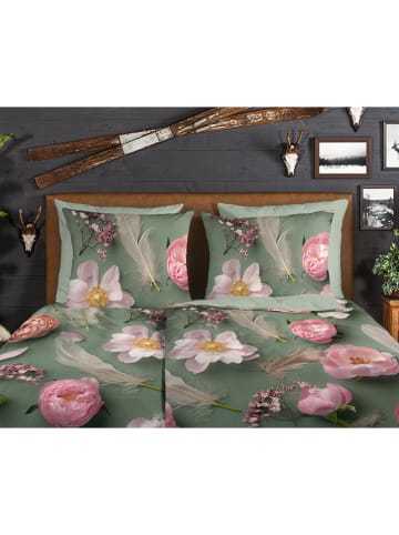 Good Morning Komplet pościeli flanelowej "Senzi" w kolorze jasnoróżowo-zielonym