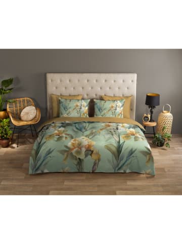 Good Morning Renforcé beddengoedset "Iris" turquoise/mosterdgeel