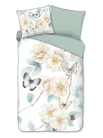 Descanso Komplet pościeli satynowej "Adiwanya" w kolorze turkusowo-białym