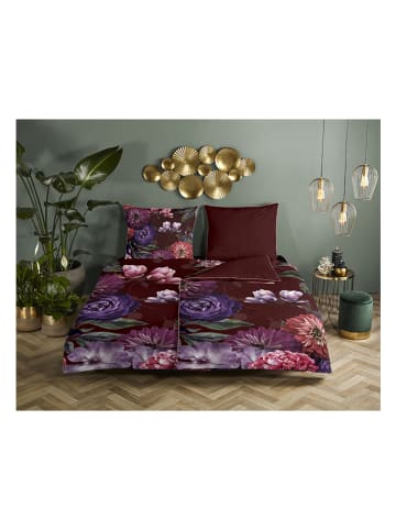 Descanso Satin-Bettwäsche-Set "Bloomie" in Bordeaux/ Bunt