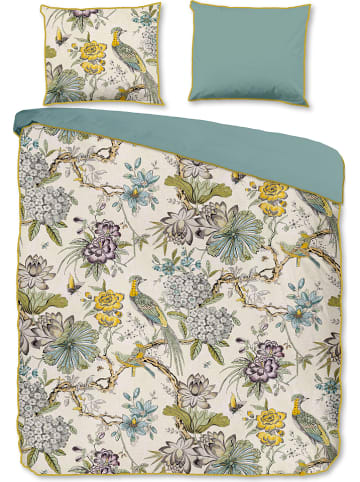 Descanso Satin-Bettwäsche-Set "Wood" in Beige/ Hellblau